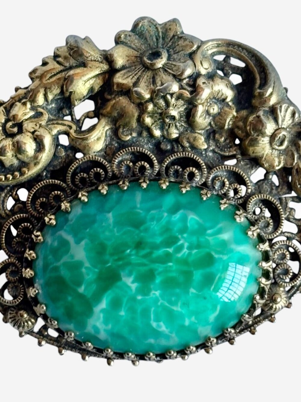 Green Peking Glass Cabochon Brooch Pendant